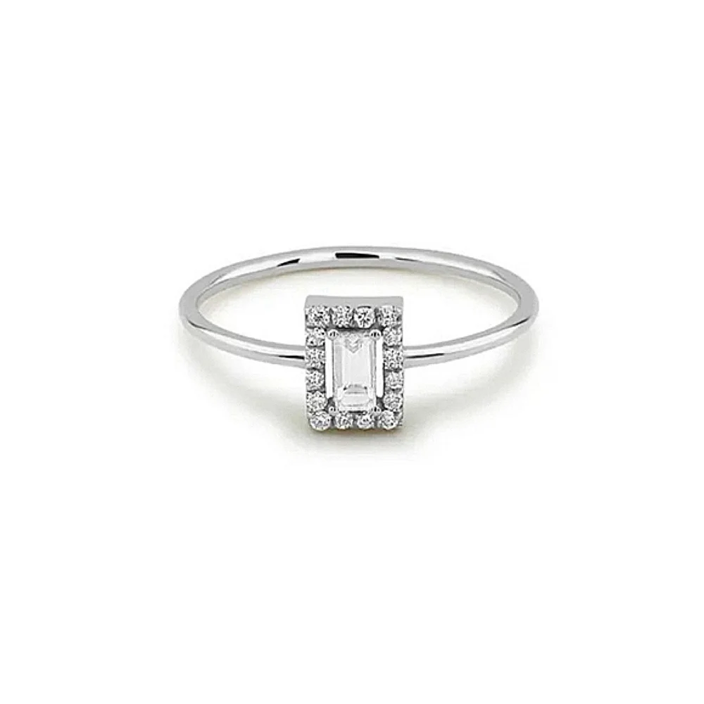 18k White Gold 925 Sterling Silver Emerald Pave Simulated Diamond Ring Size 8‎